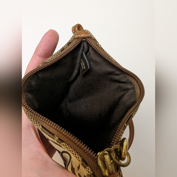 Coach Brown Signature Jacquard Wristlet Clutch Wallet Pouch Leather Trim 6”x4” - Picture 4 of 5